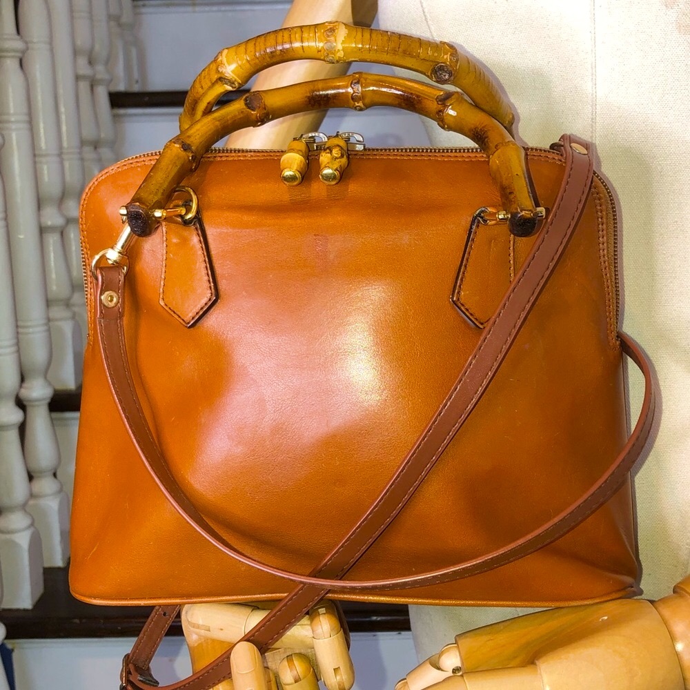 GUCCI Bamboo Handle Burned Orange Leather Dome Shaped Top Zipper Crossbody Bag - Picture 4 of 16